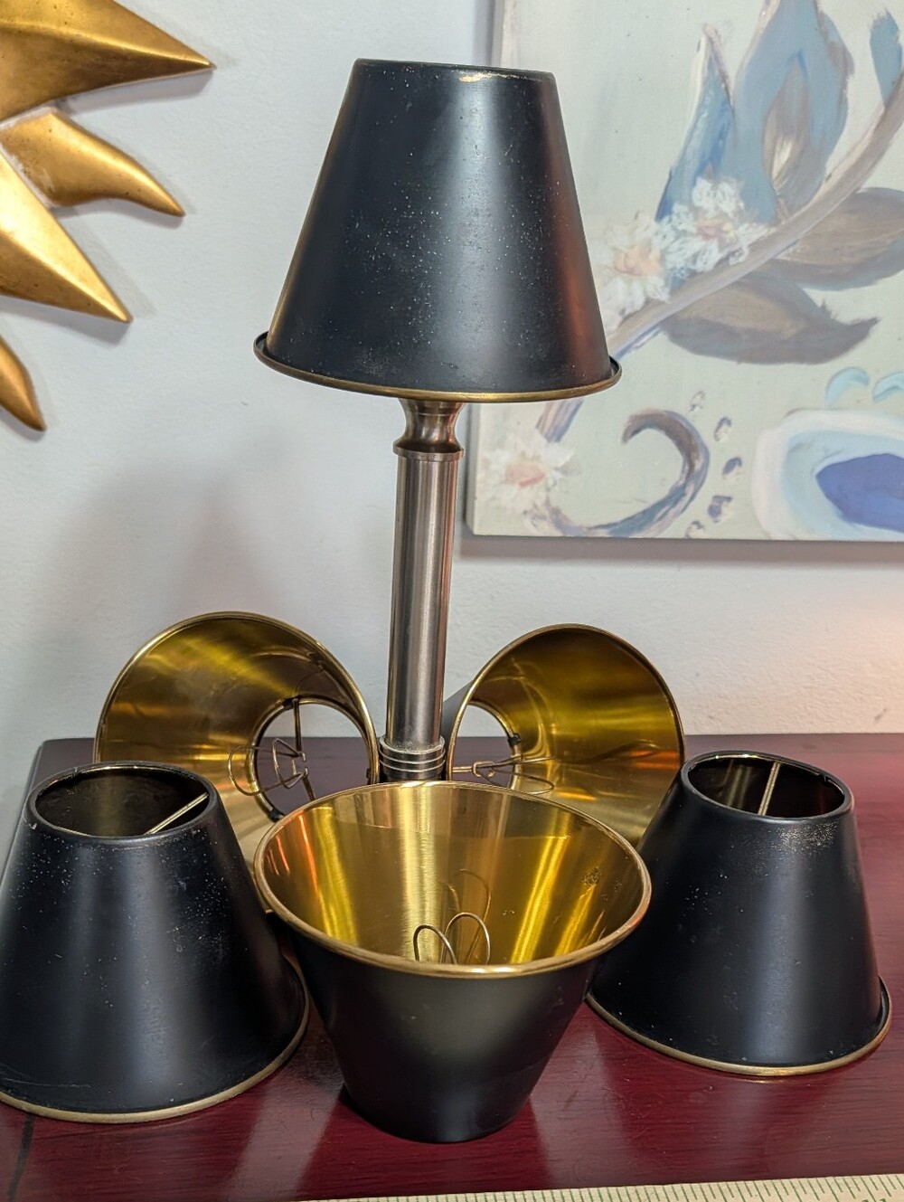 Small Clip-On Metal Brass Lamp Shades for Chandelier Lighting Black Exterior